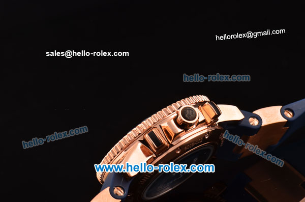Ulysse Nardin Marine Chronograph Quartz Movement RG Case with Black Dial and Blue Bezel-Blue Rubber Strap - Click Image to Close